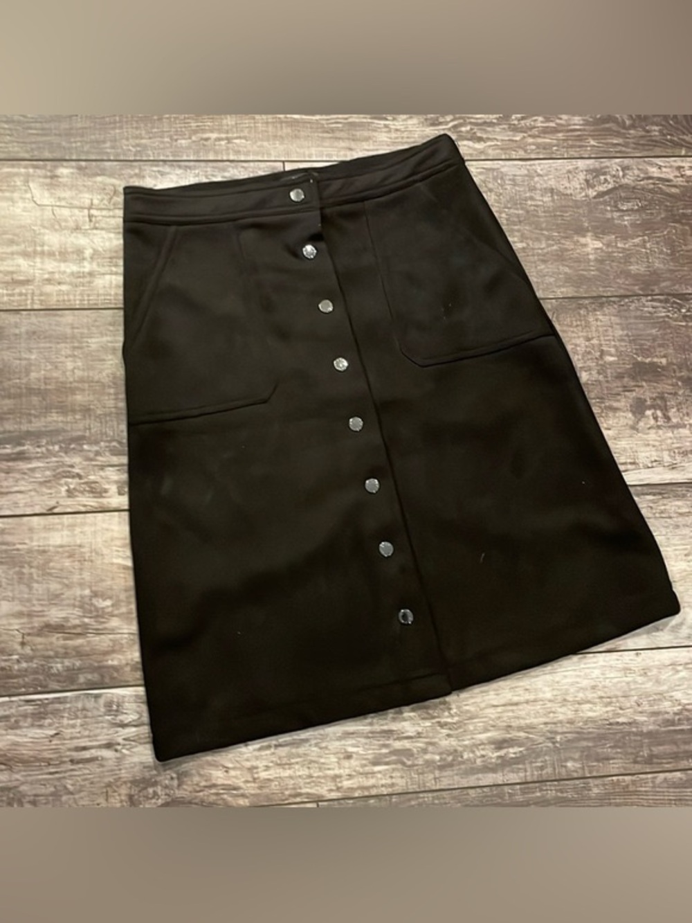 TAHARI-High Waisted Midi A-line Faux Leather Suede Women’s Skirt SZ M